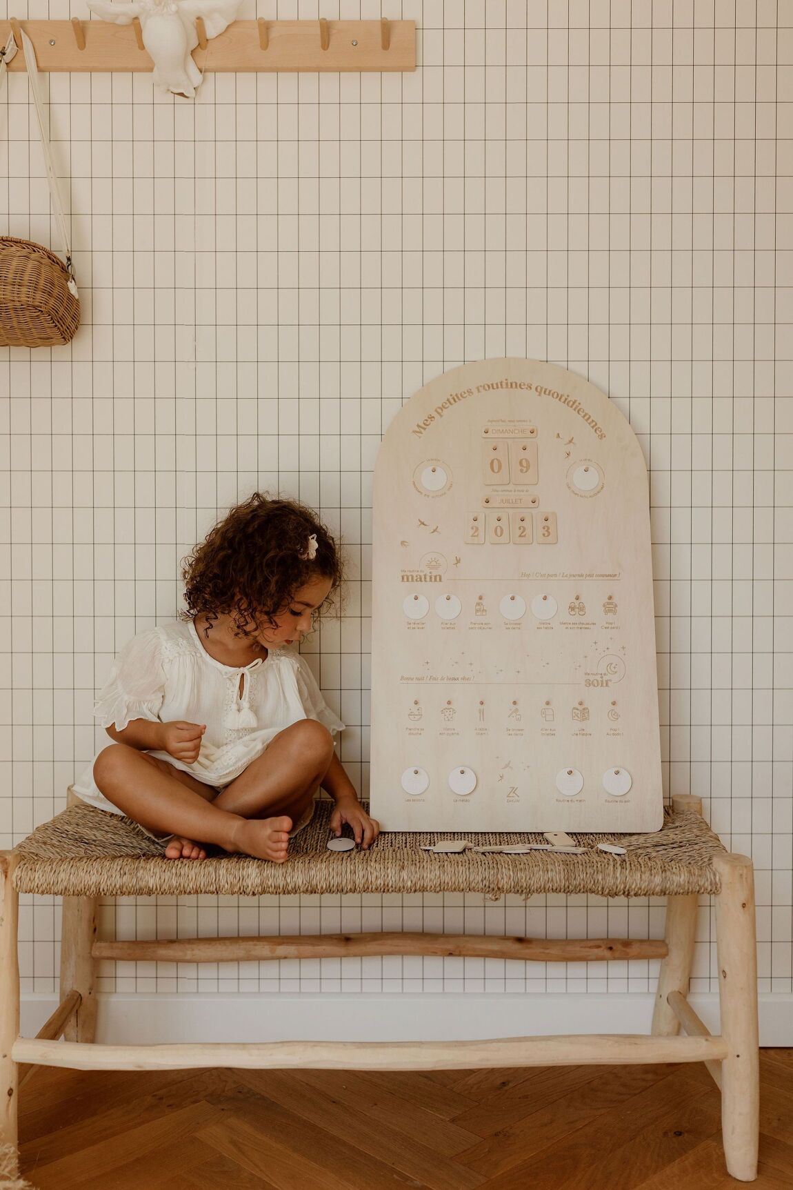 Tableau d'apprentissage en bois - Mes petites routines