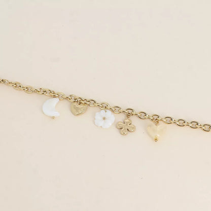 Bracelet chaîne trèfle, coeurs & lune