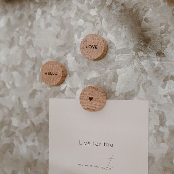 Lot de 3 aimants en bois Hello Love