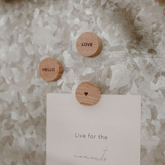 Lot de 3 aimants en bois Hello Love