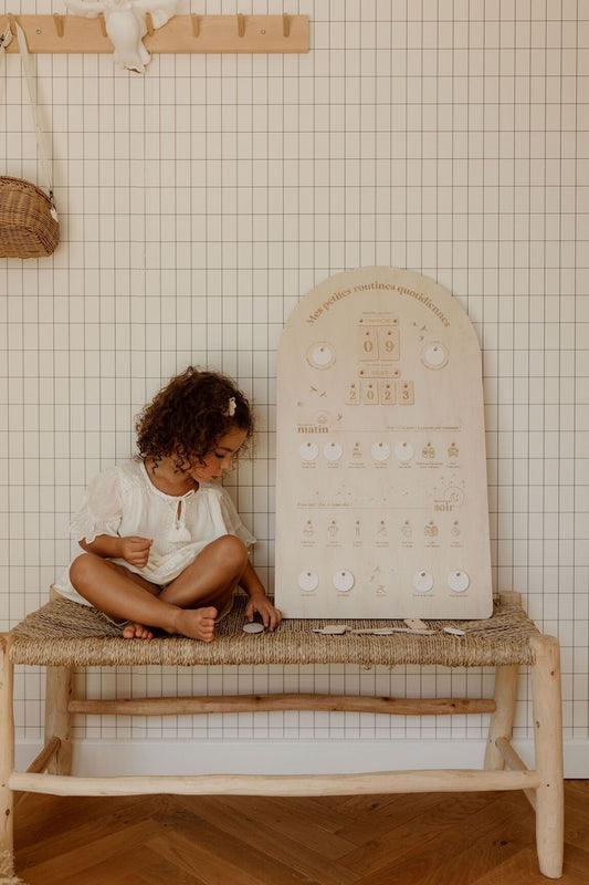 Tableau d'apprentissage en bois - Mes petites routines