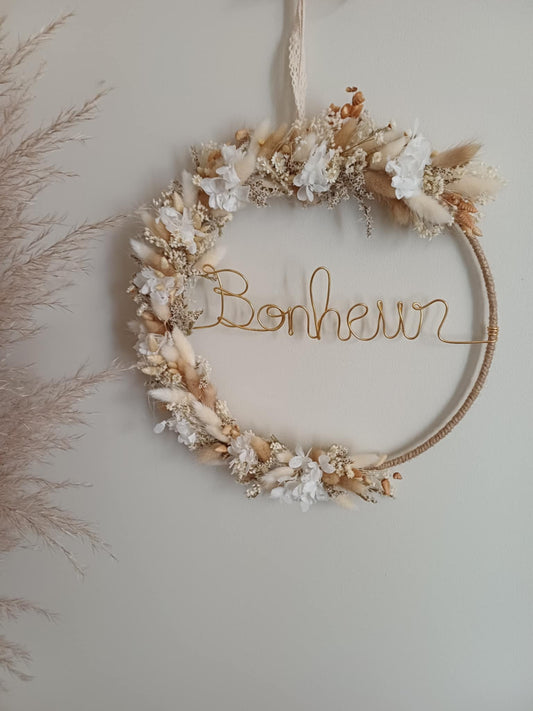 Couronne de fleurs séchées personnalisée La Bohème